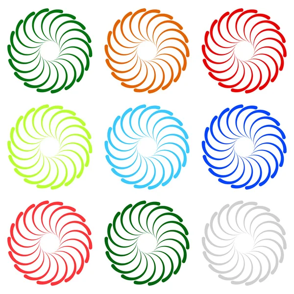 Colorful concentric spiral elements set — Stock Vector