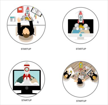 İş kurmak için düz tasarım konseptleri seti