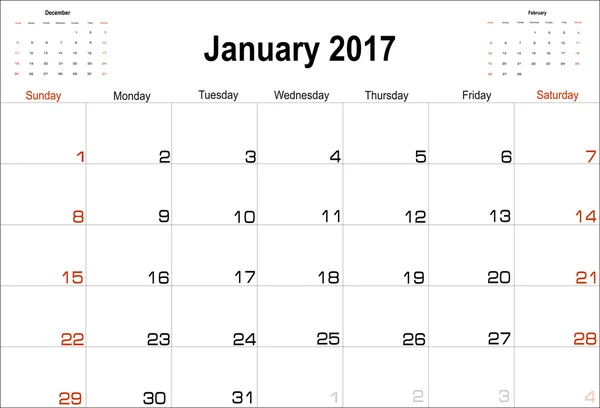 Ledna 2016 kalendář — Stockový vektor