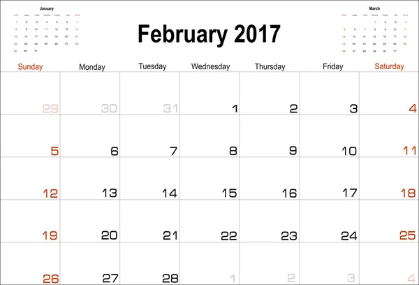Календарь Февраль 2016 — стоковый вектор