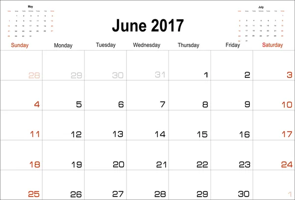 Calendario Junio 2016 — Archivo Imágenes Vectoriales