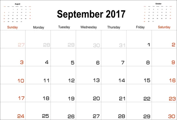 Calendário Setembro 2016 — Vetor de Stock