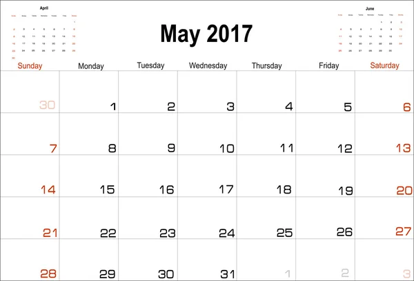 Calendrier Mai 2016 — Image vectorielle