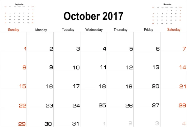 Kalendarz października 2016 — Wektor stockowy