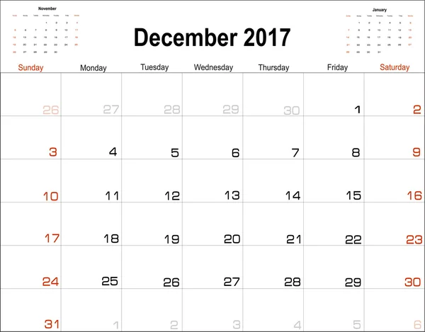 Décembre Calendrier 2016 — Image vectorielle