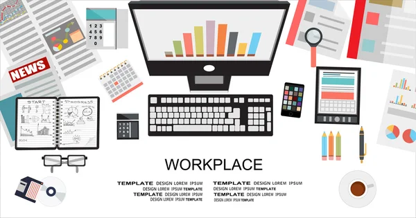 Office arbetsplatsen med laptop — Stock vektor