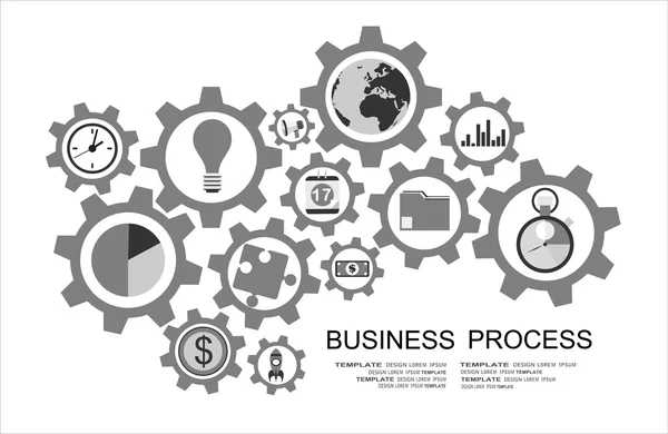 Icônes d'affaires en engrenages sur fond blanc — Image vectorielle