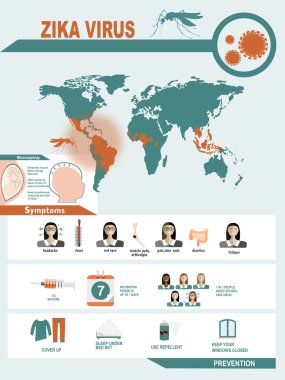 Zika virüs belirtileri infographics harita ile