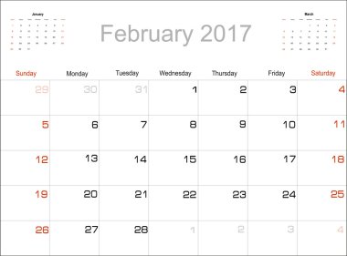 planning Calendar February 2017