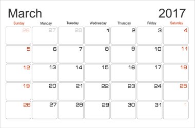 planning Calendar March 2017