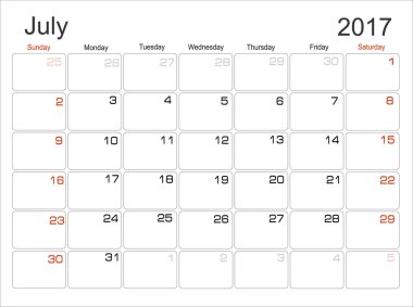 planning Calendar July 2017