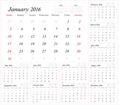 Takvimi Ocak 2016