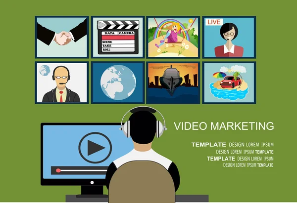 Έννοια για βίντεο και ψηφιακό μάρκετινγκ — Διανυσματικό Αρχείο