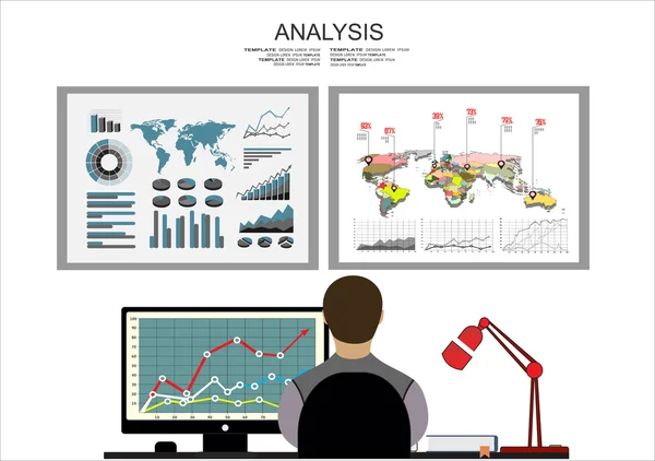 Analyse van informatie op het dashboard. — Stockvector