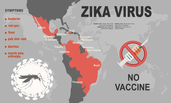 지도 함께 Zika 바이러스 증상 인포 그래픽 — 스톡 벡터
