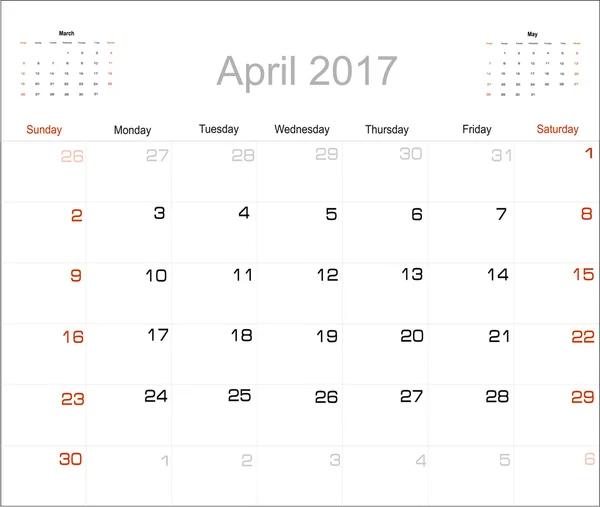 カレンダー 2017年 4 月 — ストックベクタ