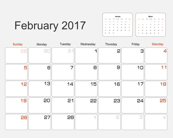 Calendar February 2017 — Stock Vector