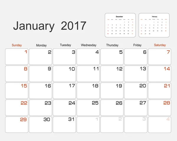 Календарь январь 2017 — стоковый вектор
