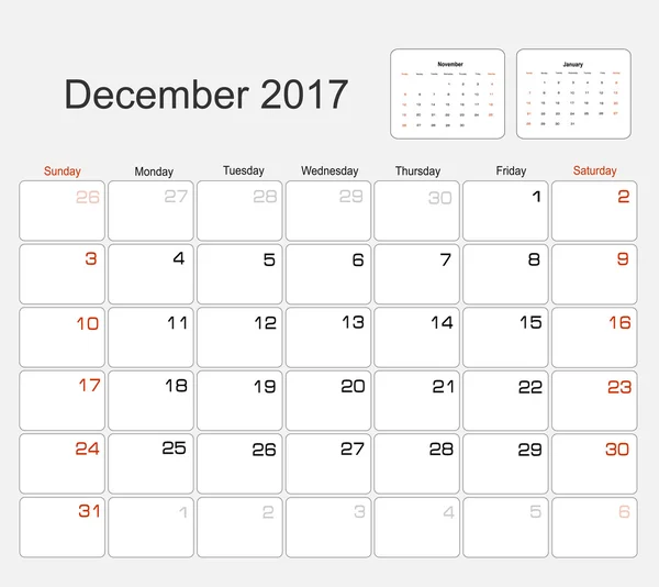 Calendrier décembre 2017 — Image vectorielle
