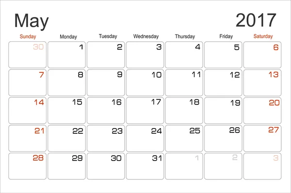 Planning Calendar May 2017 — Stok Vektör