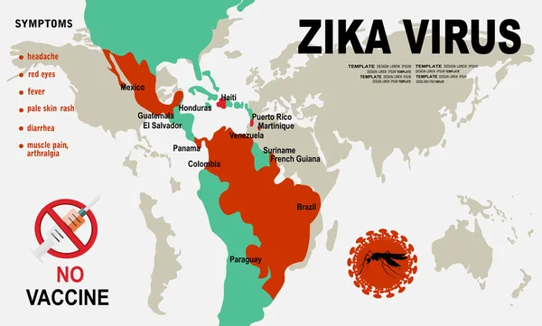 지도 함께 Zika 바이러스 증상 인포 그래픽 — 스톡 벡터