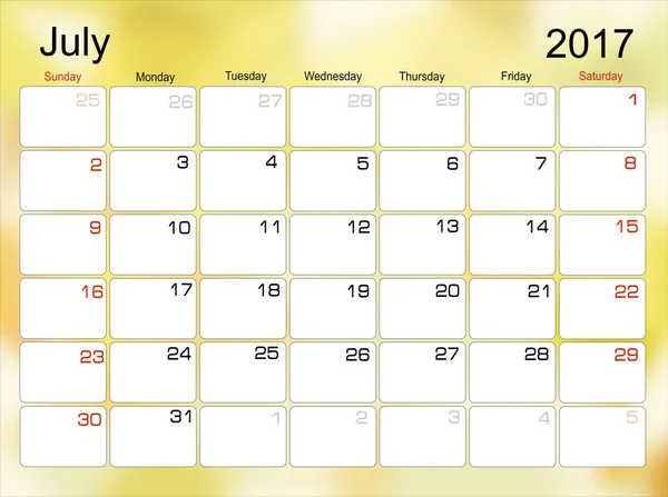 Kalendarz lipca 2017 — Wektor stockowy