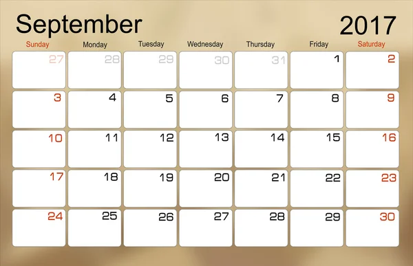 Kalendář září 2017 — Stockový vektor