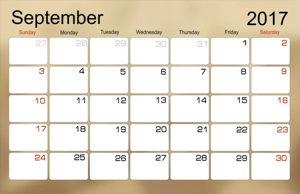 Calendário setembro 2017 — Vetor de Stock