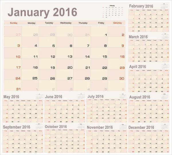 Kalender Januari 2016 - Stok Vektor