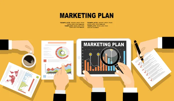 Conceito de plano de negócios e plano de marketing — Vetor de Stock
