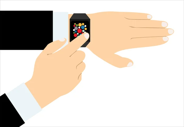 Moderne slimme horloge op menselijke handen — Stockvector