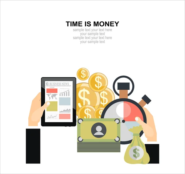 Tempo é dinheiro conceito de design plano — Vetor de Stock