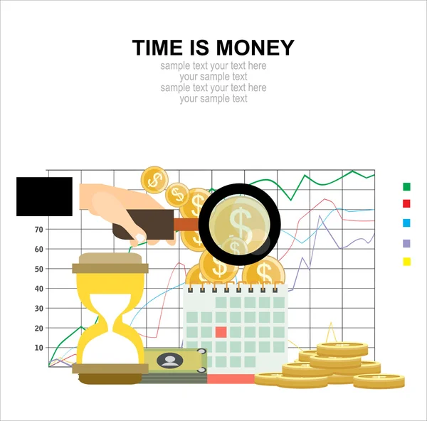Ilustración del tiempo es dinero diseño plano . — Vector de stock
