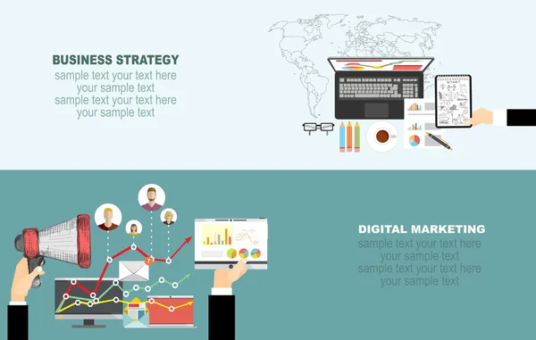 Estrategia empresarial y conceptos de marketing digital — Vector de stock