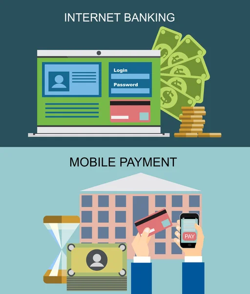 Bank- en mobiele betalingen via Internet — Stockvector