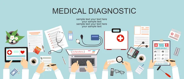 Concepto asistencial, hospitalario y diagnóstico médico — Vector de stock