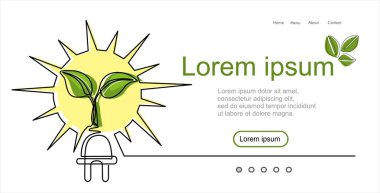 Filizlenmiş güneş ve tek çizgi çizen bir bitki gibi dolgu. Enerjiyi minimalist tarzda sakla. Logo, amblem, slayt gösterisi ve pankart için kullanılabilir. Vektör illüstrasyonu