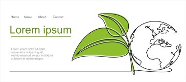 Tek bir çizgili sanat filizleniyor. Bitki yaprakları Dünya tohumu tohumu eko doğal konsept tasarım çizimi vektör illüstrasyon sanatı