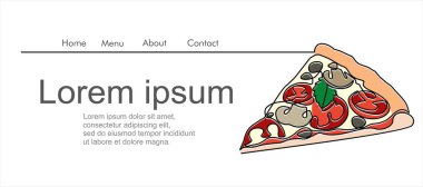 Aralıksız tek sıra pizza. Bir dilim pizza tek sıra halinde hazır yemek. Beyaz arkaplanda izole edilmiş İtalyan pizzacı logoti şablonu konsepti.
