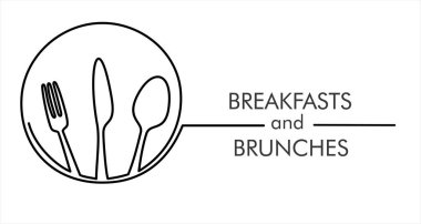 Devamlı tek satır sanat ya da Tabak, bıçak ve çatal çizimi. Restoran konsepti el çizimi çizimi çizimi çizimi çizim çizimi. Kafe, dükkan veya yemek dağıtım hizmeti için çizim vektörü çizimi.