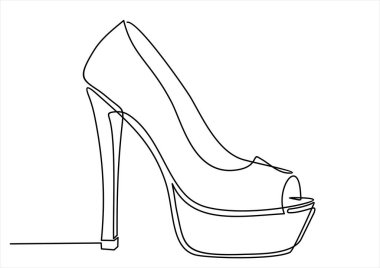 Yüksek Topuklu Çizgi Çizimi. Kadın Ayakkabısı Minimalist Siyah Çizmeler Çizimi. Kadın Zarif Ayakkabı Devamlı Soyut Çizim.