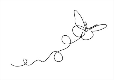 Kelebek sürekli beyaz arka planda izole edilmiş bir çizgi halinde. Güzellik ya da güzellik salonu logosu olmak.