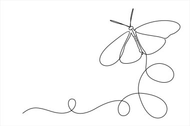 Kelebek sürekli beyaz arka planda izole edilmiş bir çizgi halinde. Güzellik ya da güzellik salonu logosu olmak.