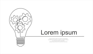 Sürekli tek bir çizgi yenilik çizer. Ampul ve ikon vektör illüstrasyon konsepti içindeki vitesler.