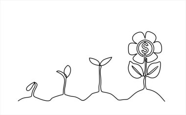 Para fabrikasının büyüme sürecinin sürekli bir çizgisi. Finansal büyüme kavramı vektör çizimi