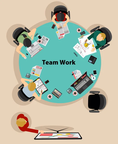 Trabajo en equipo con estilo plano — Vector de stock