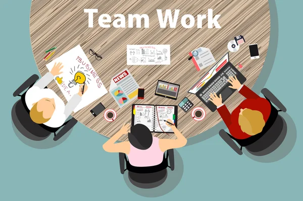 Team work with Flat style — Stock Vector