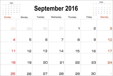 Eylül planlayıcısı 2016 takvimi