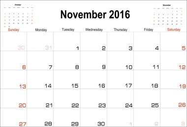 Kasım planlayıcısı 2016 takvimi