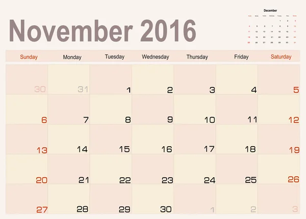 Planificador de calendario de septiembre 2016 — Archivo Imágenes Vectoriales